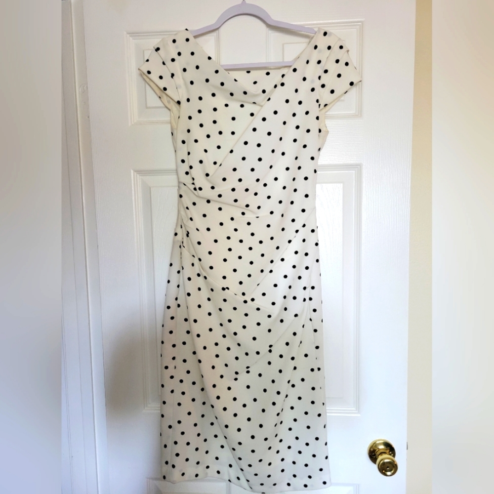 Adrianna Papell White Polka Dot Cocktail Dress